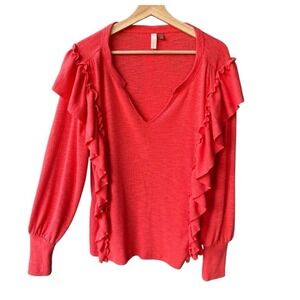 Pilcro Sweater Top Orange Ruffle V Neck Long Sleeve Cottagecore Women's Small
